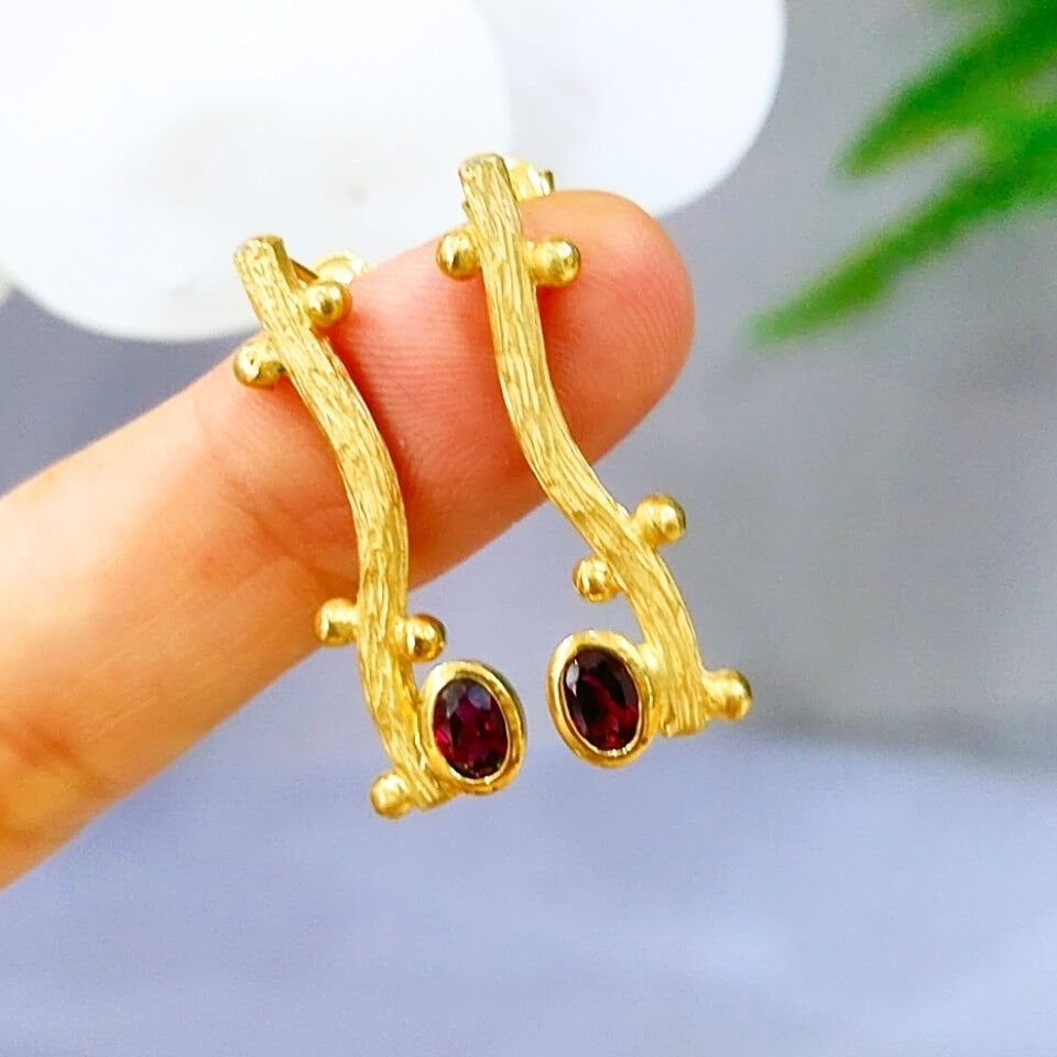 Granat Taşı Özel Tasarım Küpe - KP1003