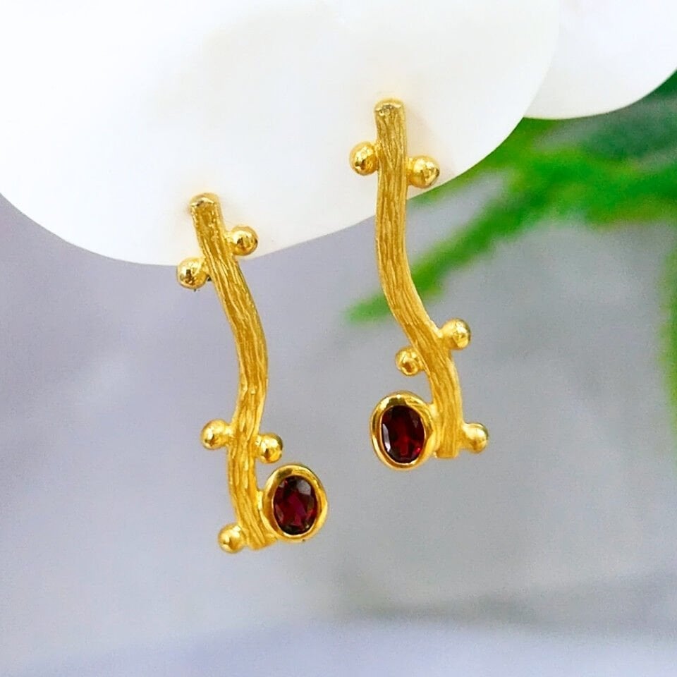 Granat Taşı Özel Tasarım Küpe - KP1003