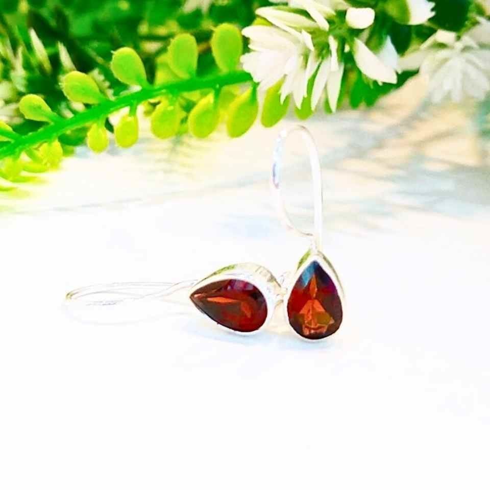 Granat Lal Taşı Doğal Taş Gümüş Küpe 00595