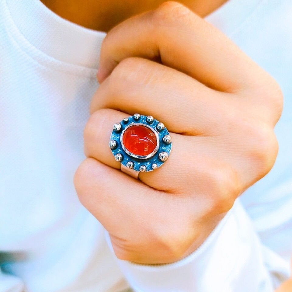 Karnelyan Akik Özel Tasarım Yüzük – OTS1174