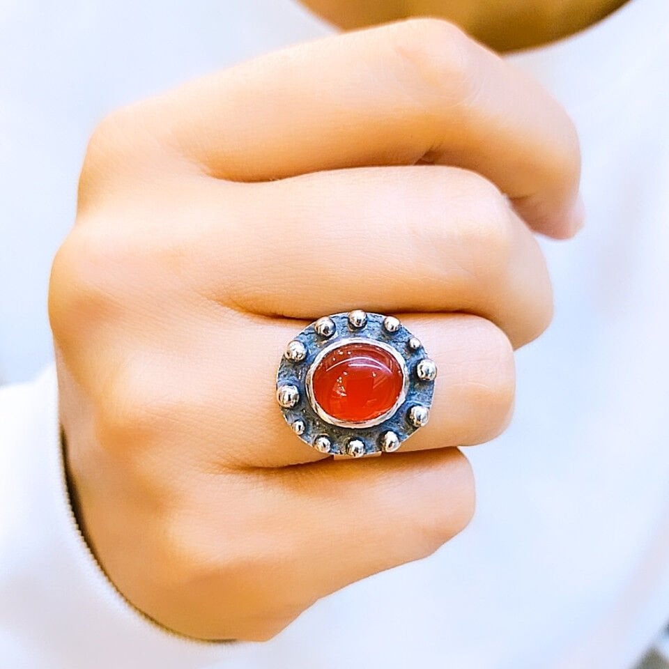 Karnelyan Akik Özel Tasarım Yüzük – OTS1174