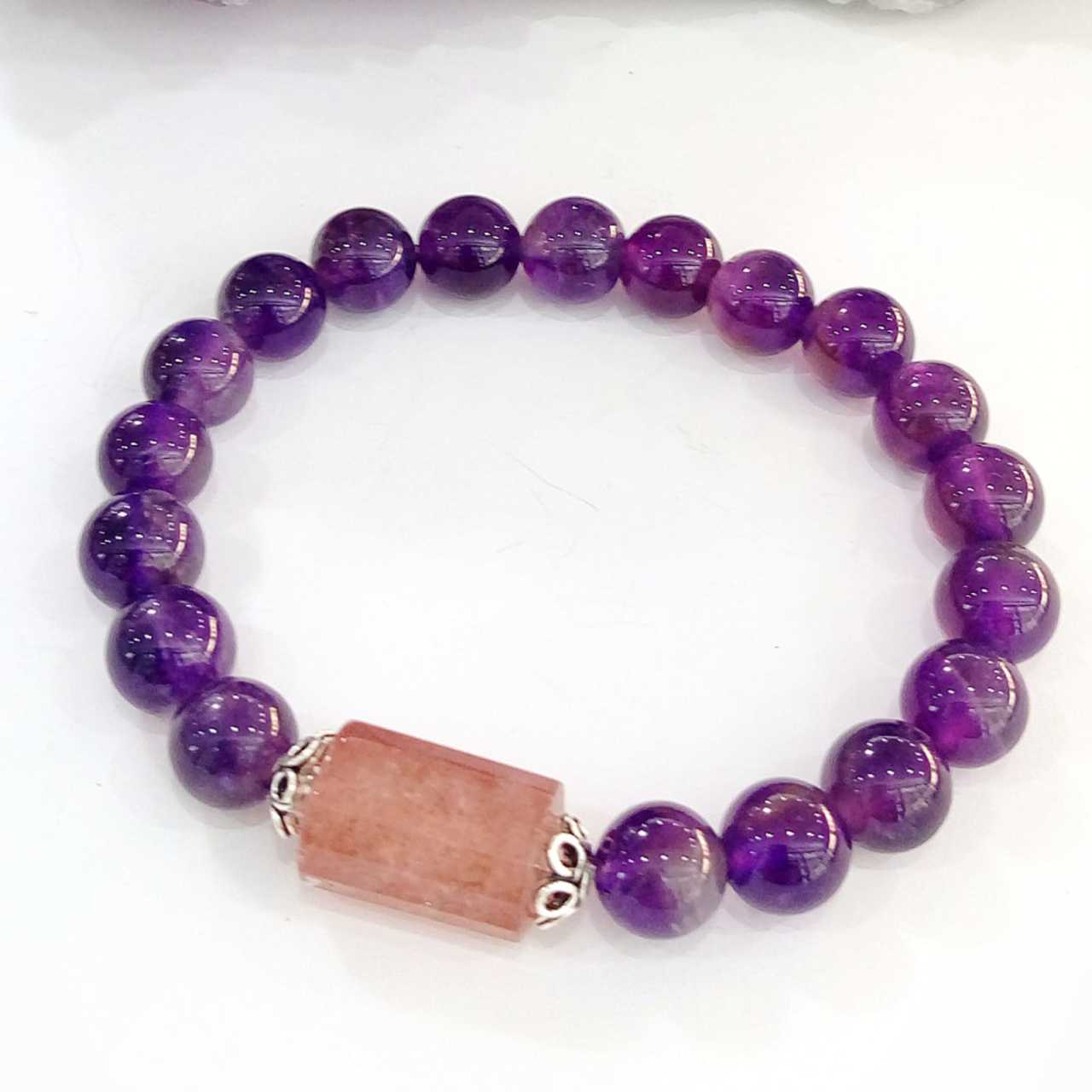 Amethyst Erdbeerquarz Naturstein Armband