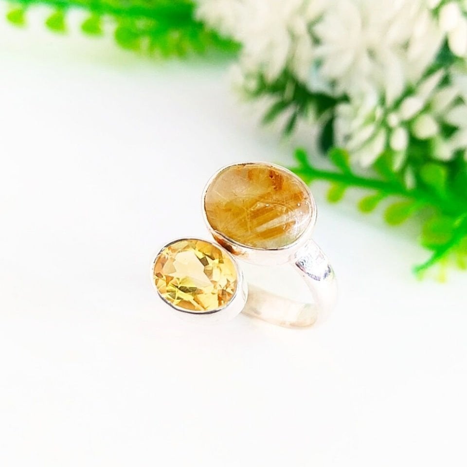 Gold Beril ve Limon Topaz Özel Tasarım Yüzük
