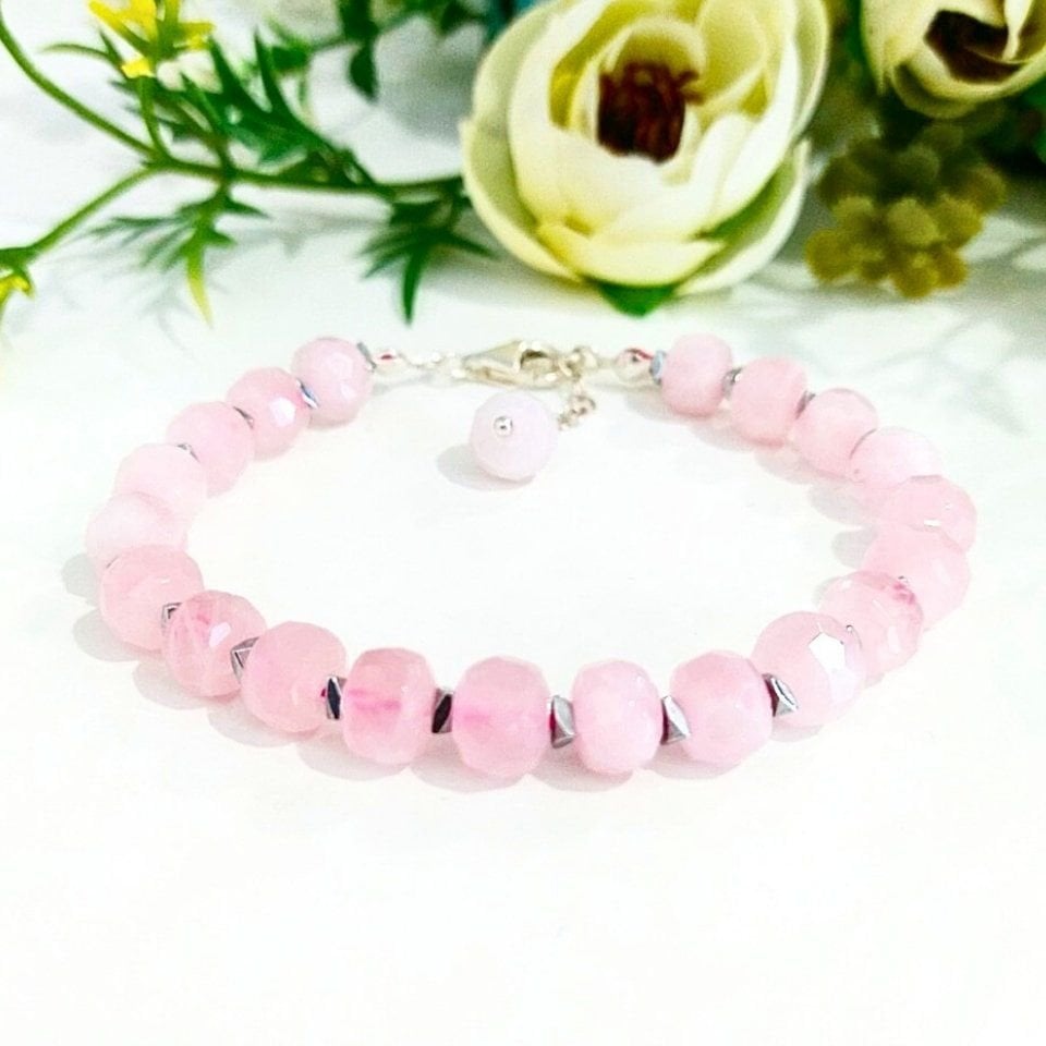 Pembe Kuvars Doğal Taş Bileklik