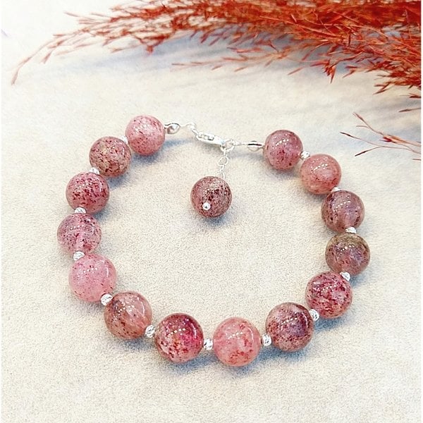 Crystal Bracelet | Strawberry quartz X Rose quartz X Labradorite X Green  Phantom 【A01】 -
