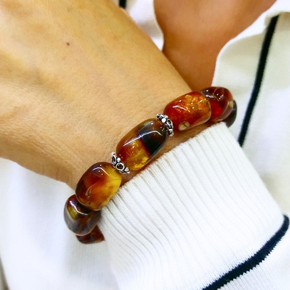 Tropfen-Bernstein-Natursteinarmband - KHR575