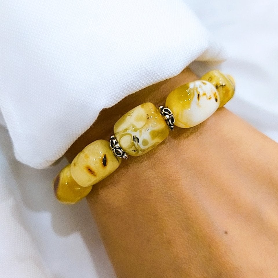 Tropfen-Bernstein-Natursteinarmband - KHR579