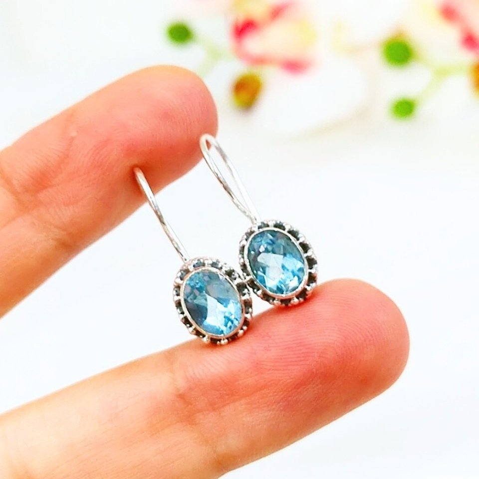 mavi topaz özel tasarım küpe - kp957