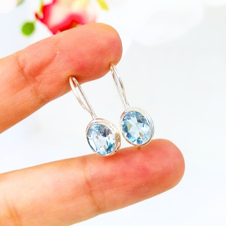 mavi topaz özel tasarım küpe - kp959
