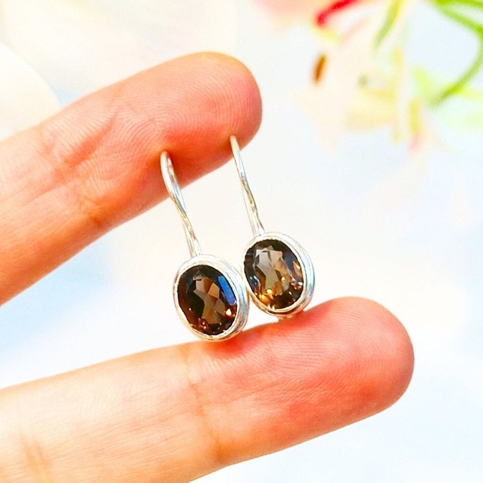 smoky topaz özel tasarım küpe - kp965