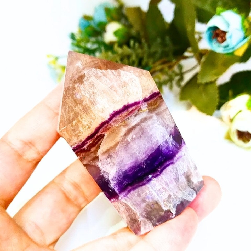 Fluorite natural stone prism tower - mnr1096