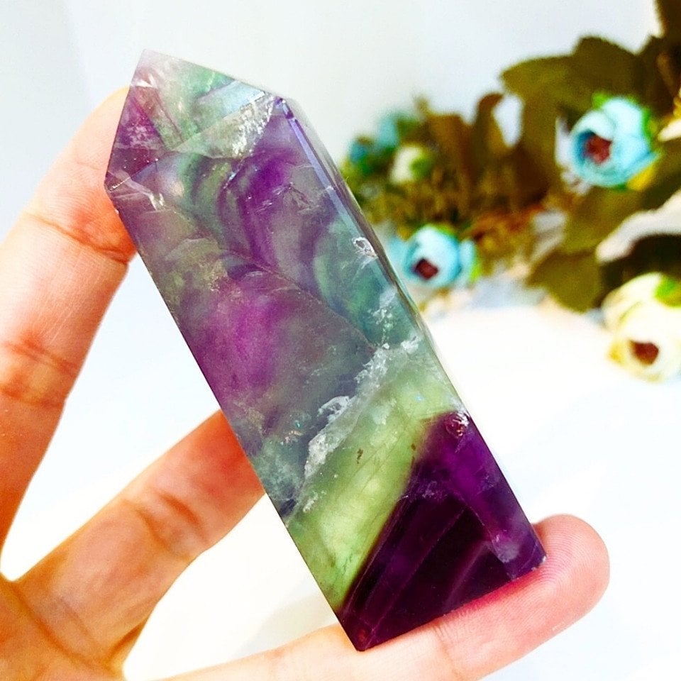 Fluorite natural stone prism tower - MNR1099