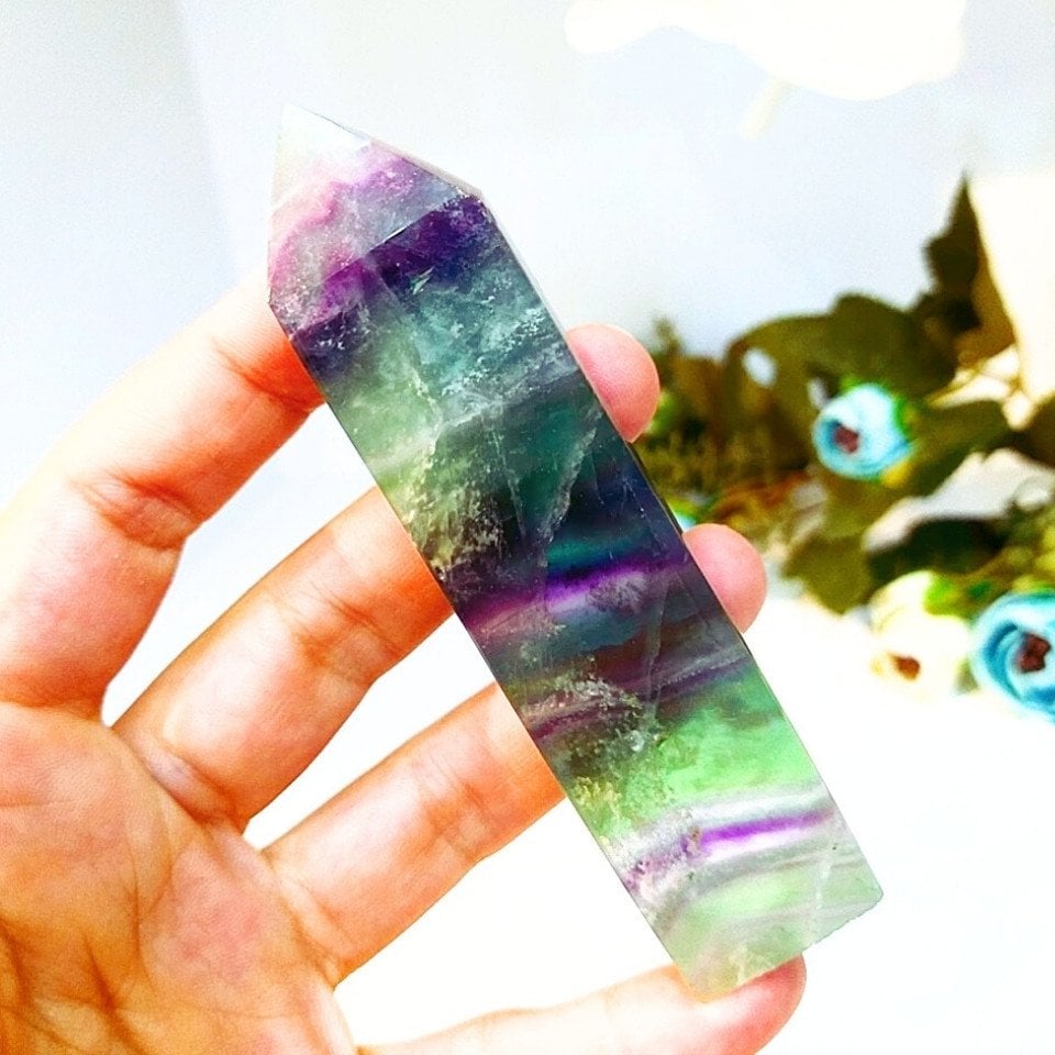 Fluorite natural stone prism tower - MNR1104