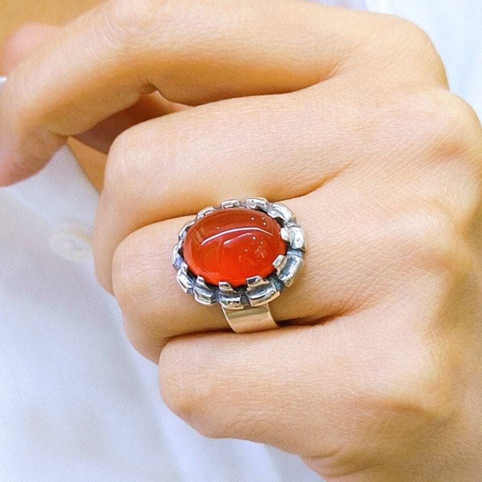 Carnelian agate custom design ring - ots1172