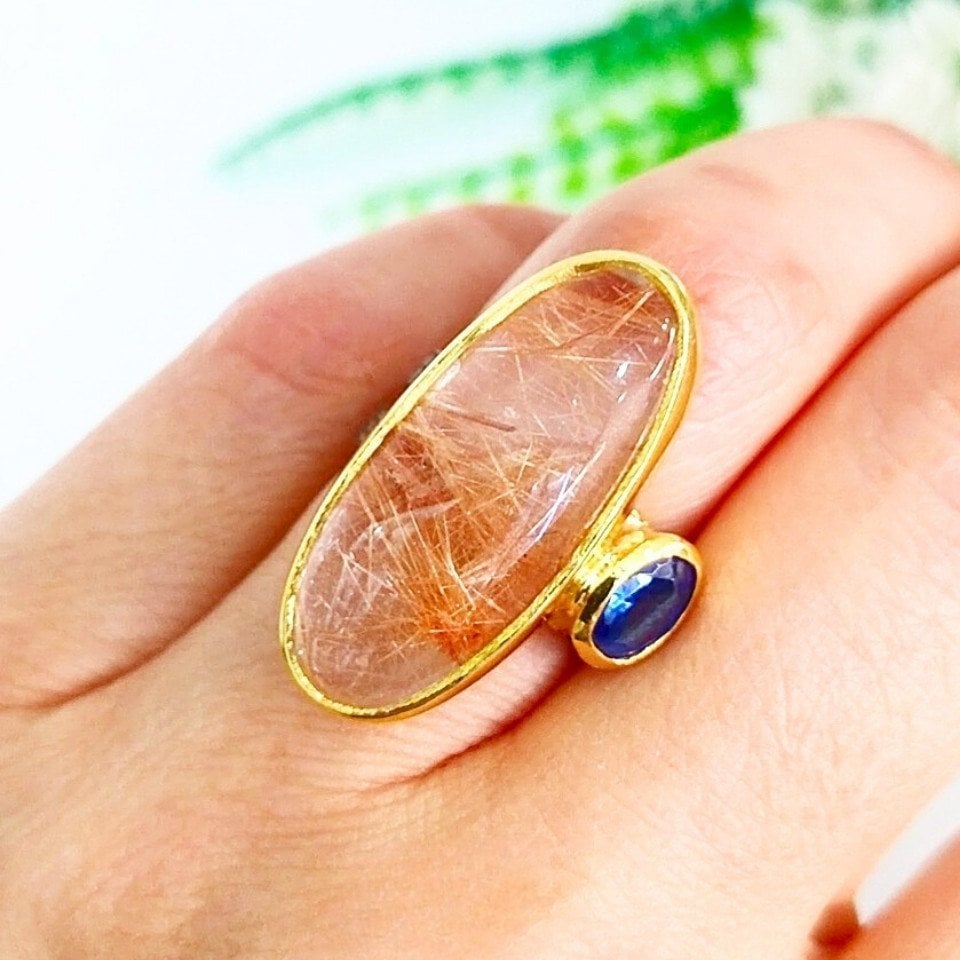 gold beril ve safir özel tasarım yüzük - ots1093