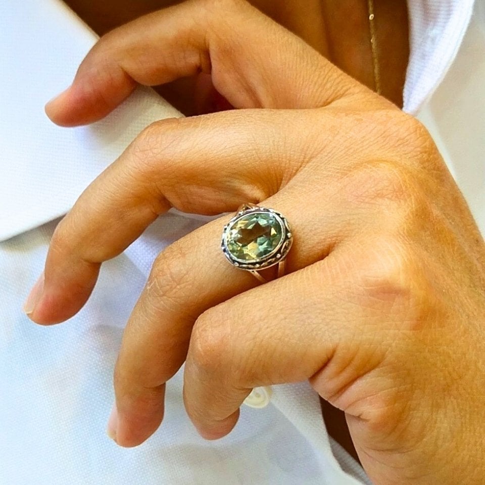 Green Topaz Special Design Ring - OTS1141