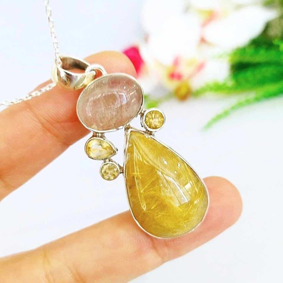 gold beril ve topaz özel tasarım kolye