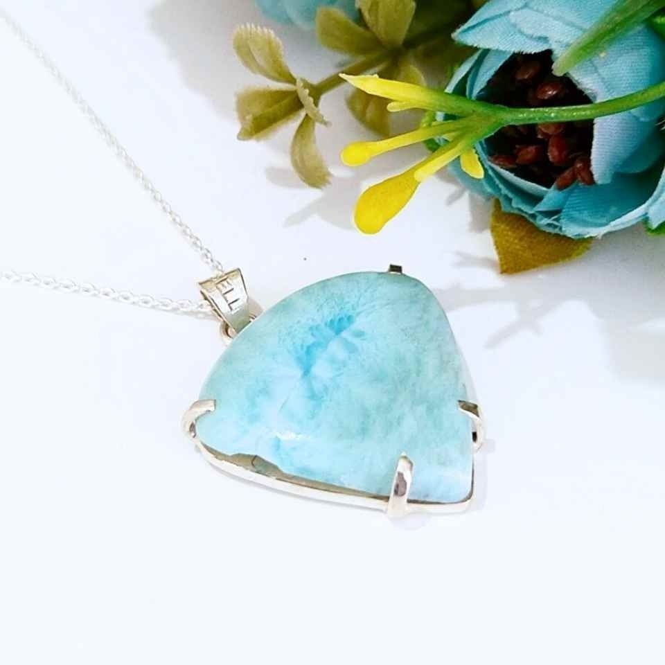 larimar taşı doğal taş gümüş kolye 00991