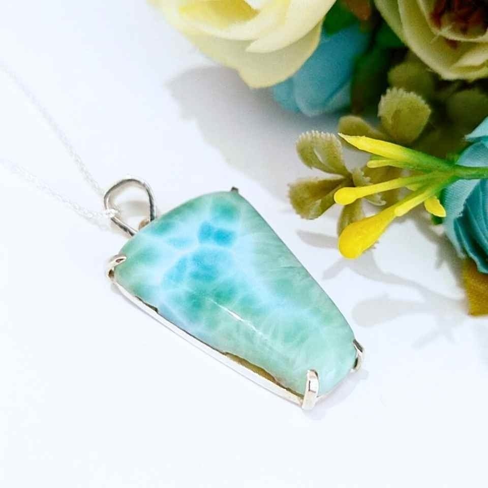 larimar taşı doğal taş gümüş kolye 00993