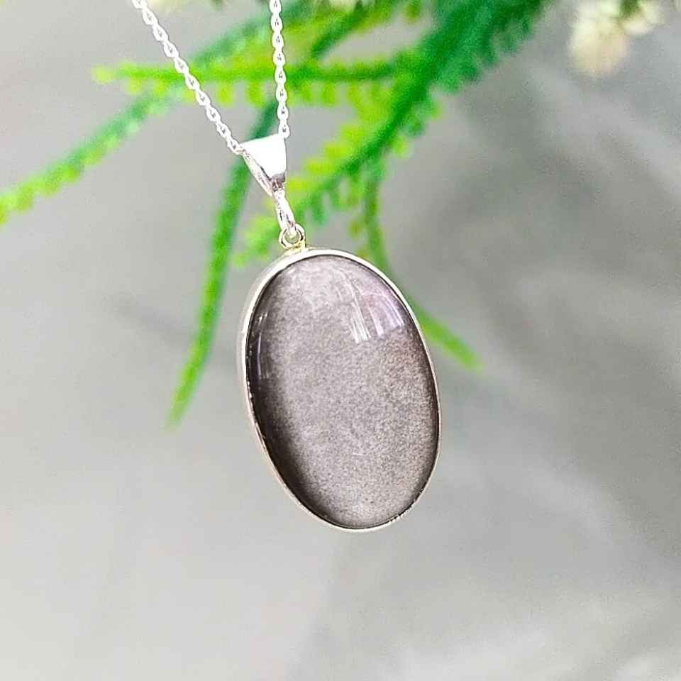 silver obsidyen taşı kolye o06