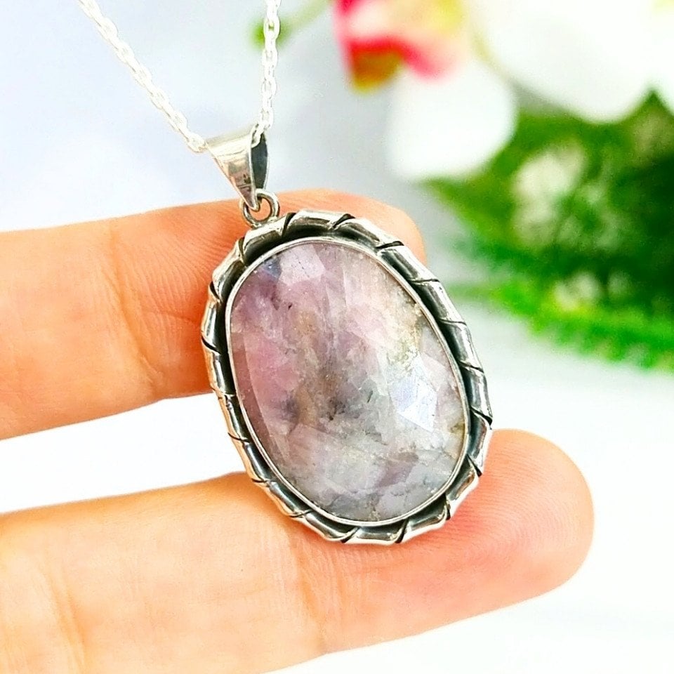 doğal safir taşı özel tasarım kolye - tsr1338