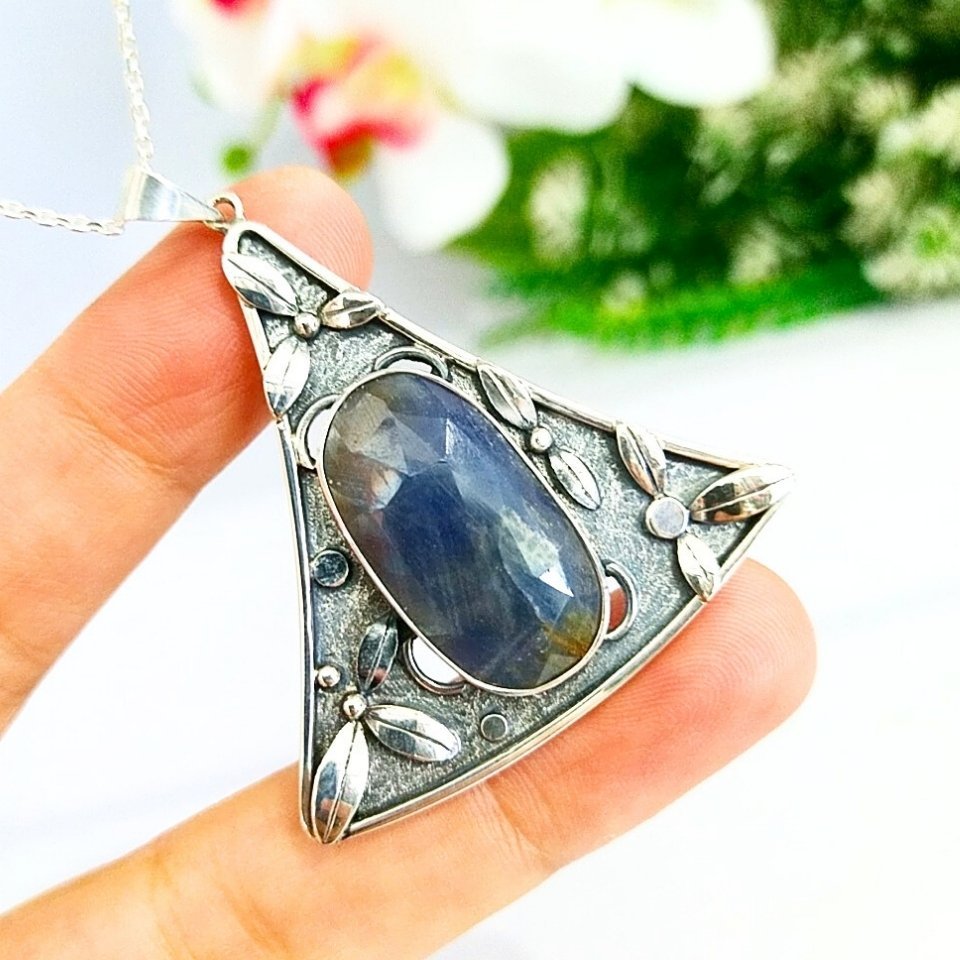 doğal safir taşı özel tasarım kolye - tsr1341