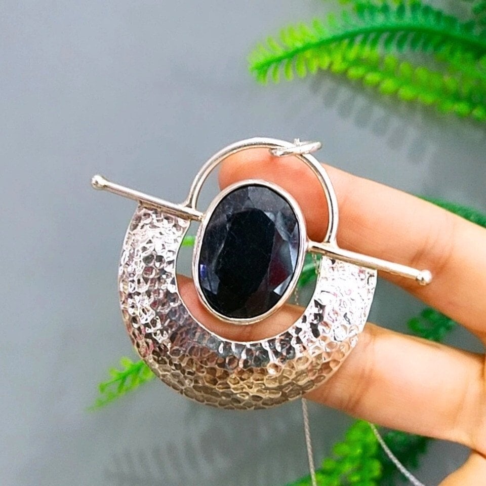 doğal safir taşı özel tasarım kolye - tsr1346