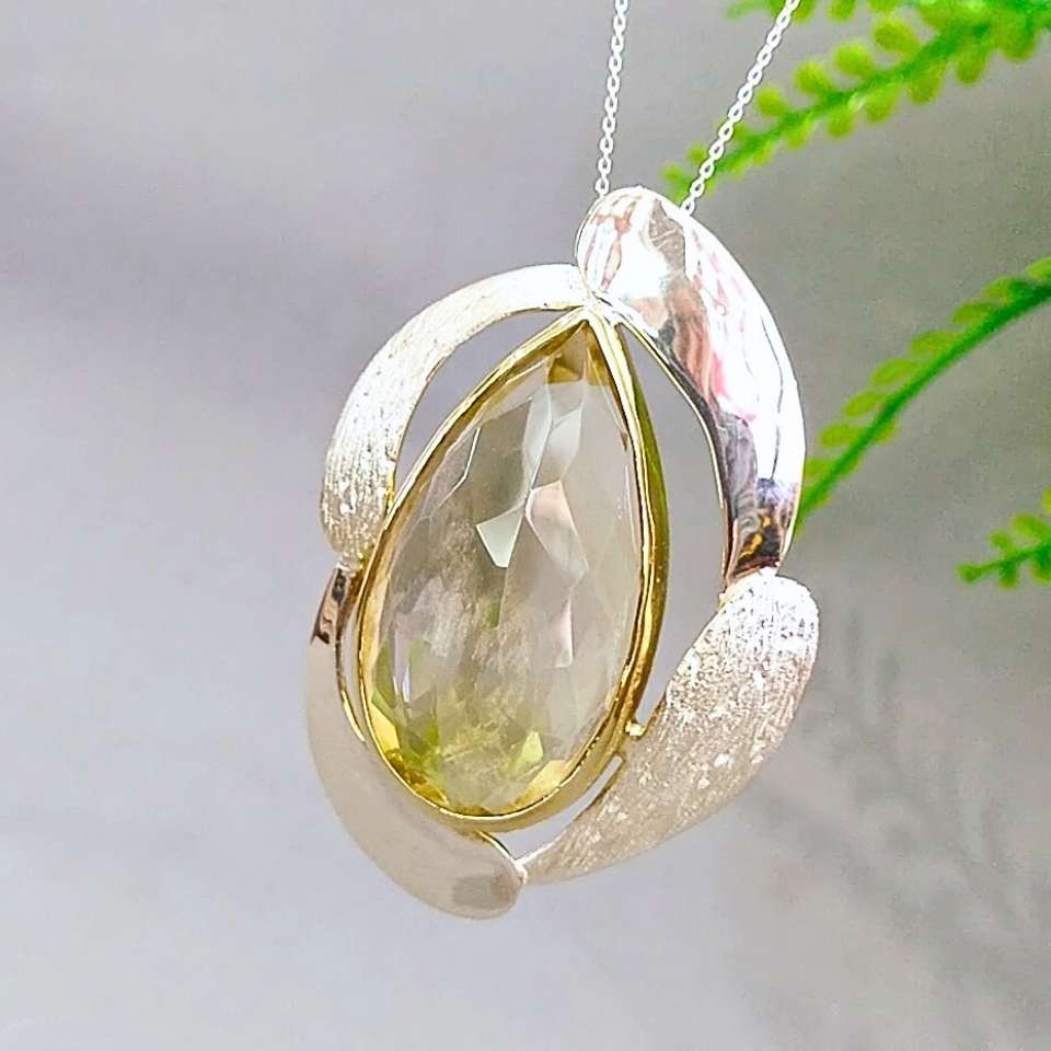 limon topaz özel tasarım doğal taş gümüş kolye