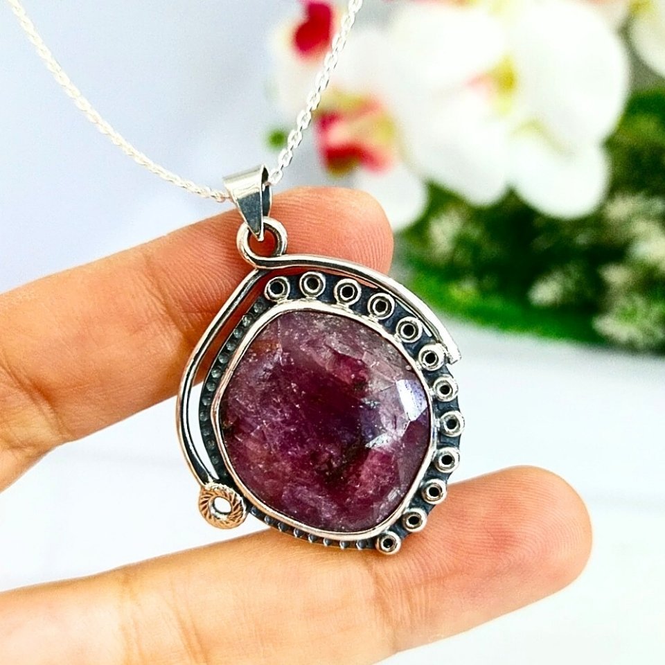 doğal yakut özel tasarım kolye - tsr1334
