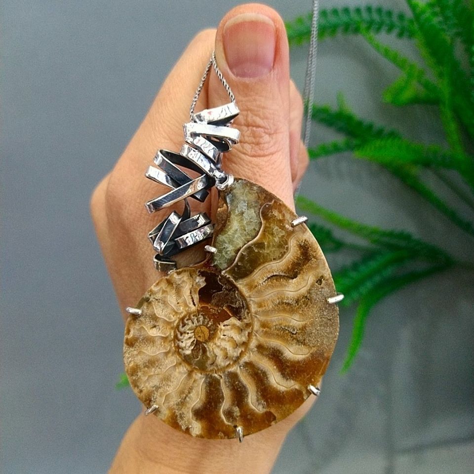 ammonit fosili özel tasarım kolye f818