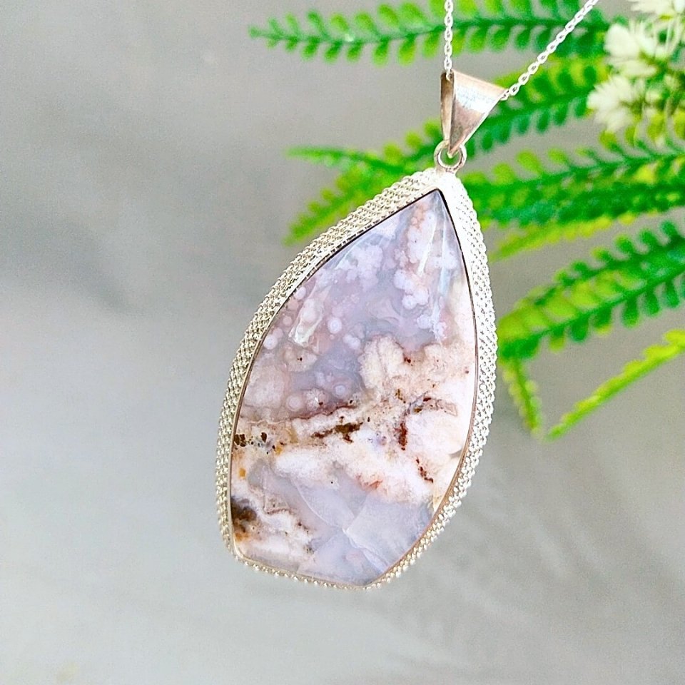 opal özel tasarım doğal taş gümüş kolye