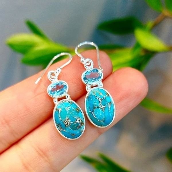 Turkuaz Blue Topaz Özel Tasarım Küpe
