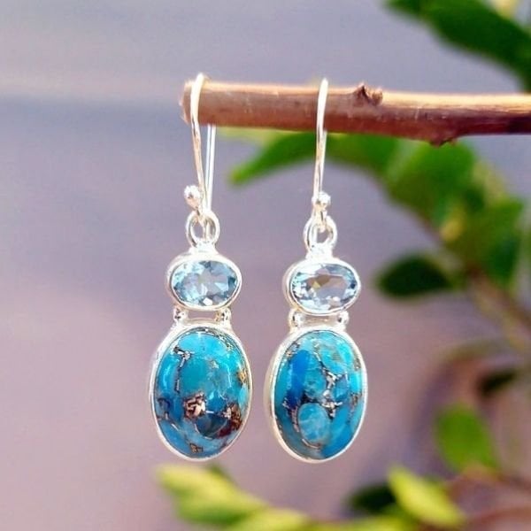 Turkuaz Blue Topaz Özel Tasarım Küpe