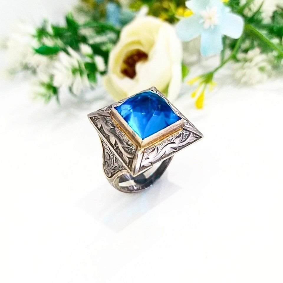 Blue Topaz Special Design Ring - OTS972