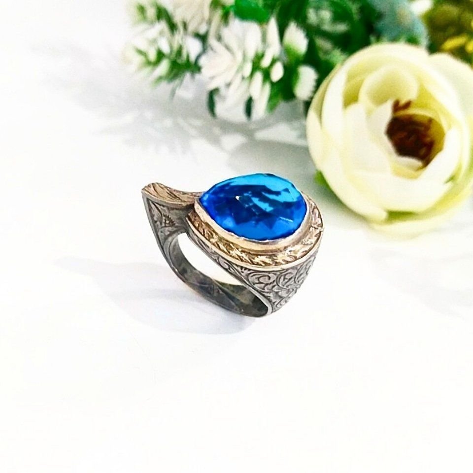 Mavi Topaz Özel Tasarım Yüzük - OTS974