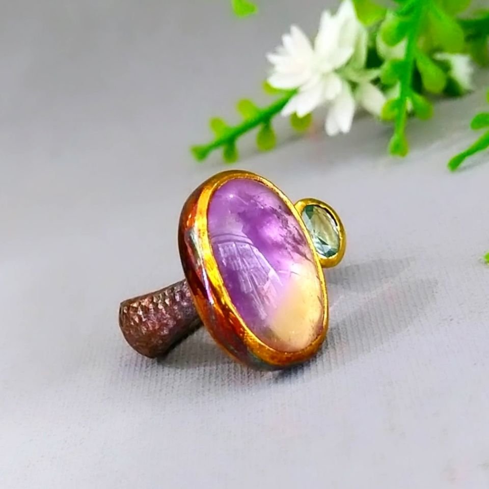 Ametrin Green Topaz Özel Tasarım Yüzük