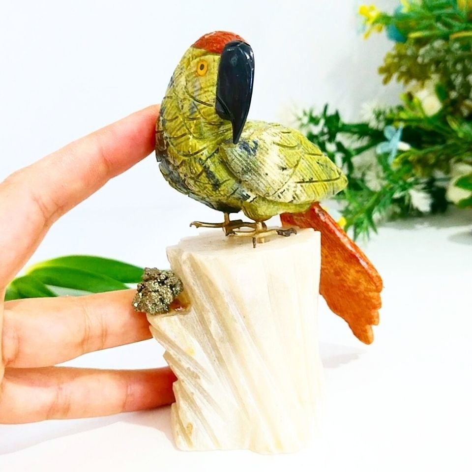 Doğal Taş Carving Papağan Obje - MNR1007