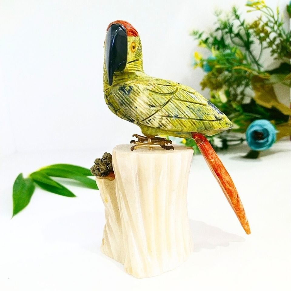 Doğal Taş Carving Papağan Obje - MNR1007
