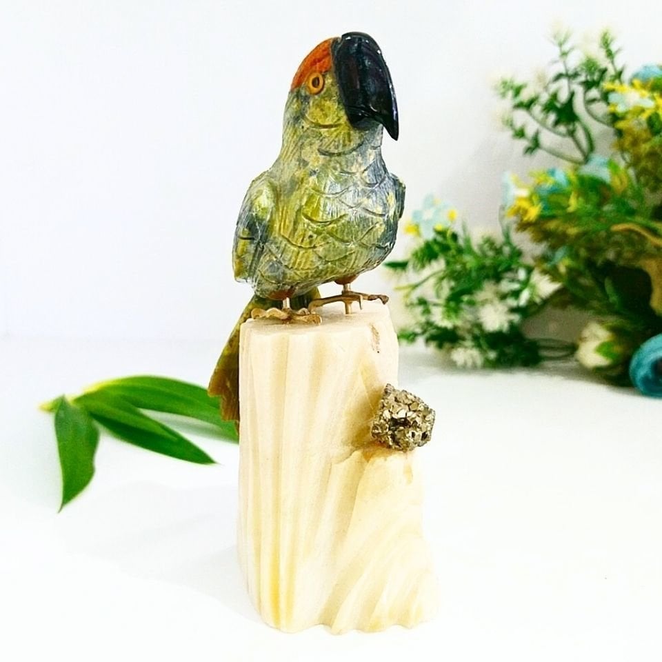 Doğal Taş Carving Papağan Obje - MNR1009