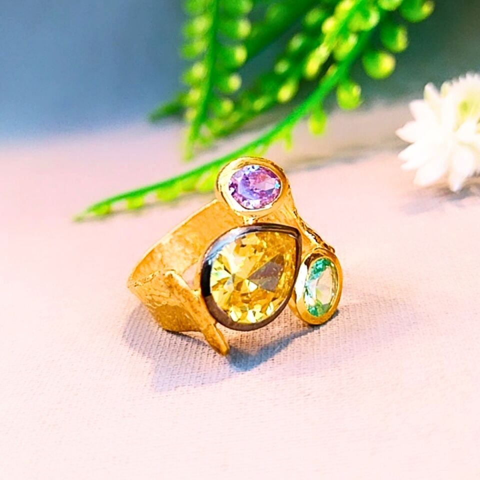 Meksika Topaz Ametrin Özel Tasarım Yüzük