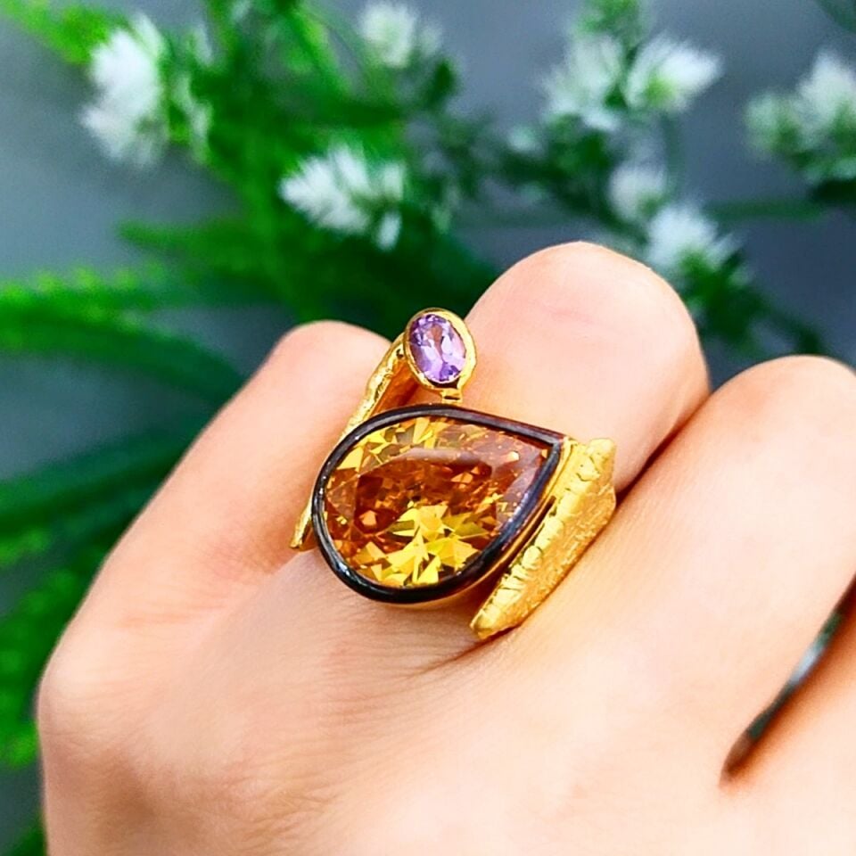 Meksika Topaz Ametrin Özel Tasarım Yüzük