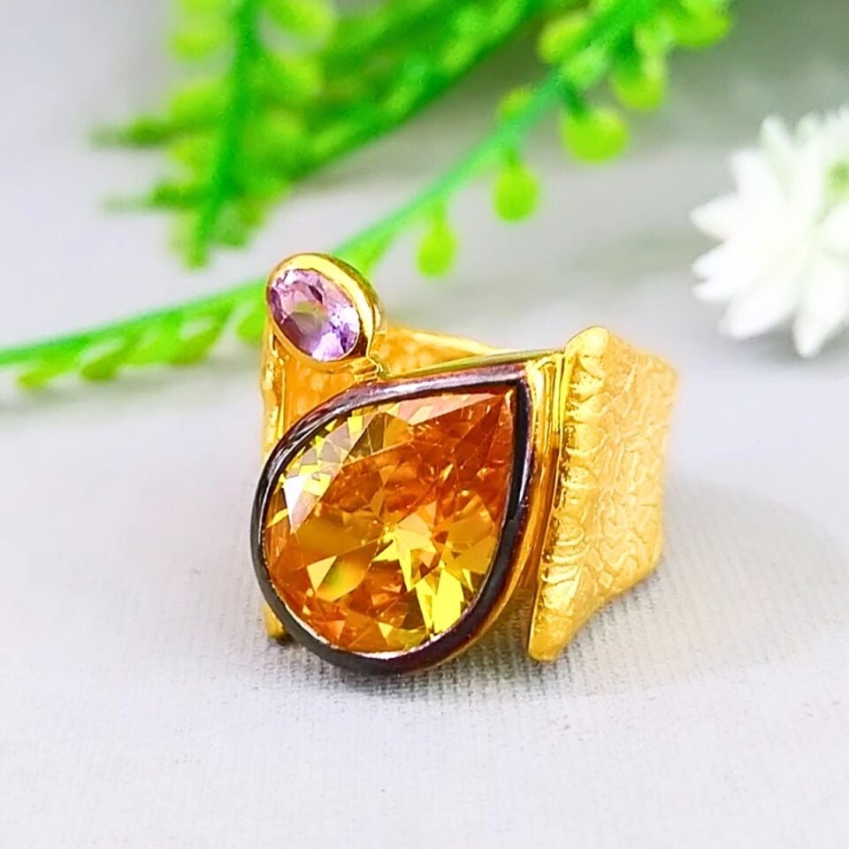 Meksika Topaz Ametrin Özel Tasarım Yüzük