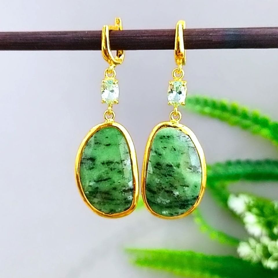 Zümrüt Green Topaz Özel Tasarım Küpe