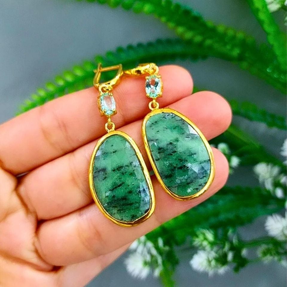 Zümrüt Green Topaz Özel Tasarım Küpe