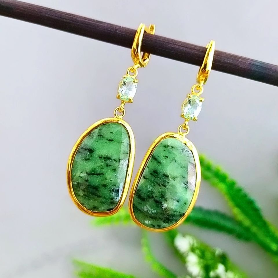 Zümrüt Green Topaz Özel Tasarım Küpe