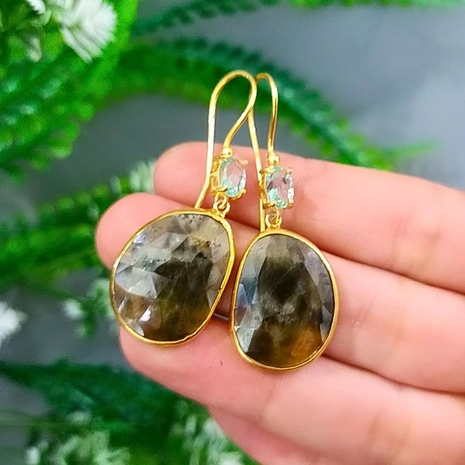 Safir Green Topaz Özel Tasarım Küpe