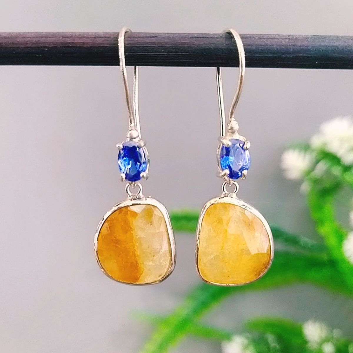 Sarı Safir / Safir Özel Tasarım Küpe