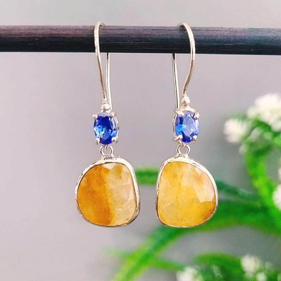 Sarı Safir / Safir Özel Tasarım Küpe