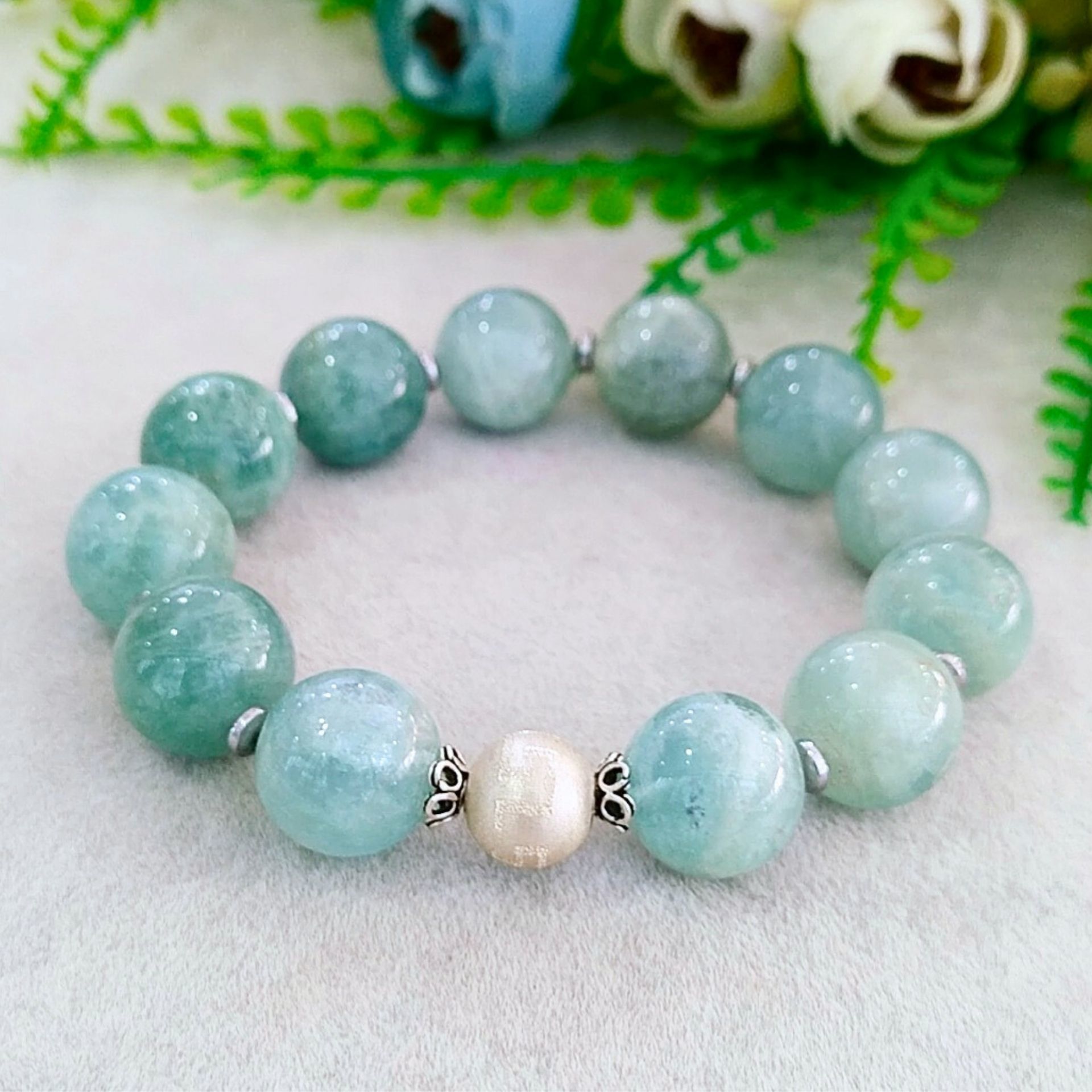 Aquamarin-Sonderdesign-Natursteinarmband B746