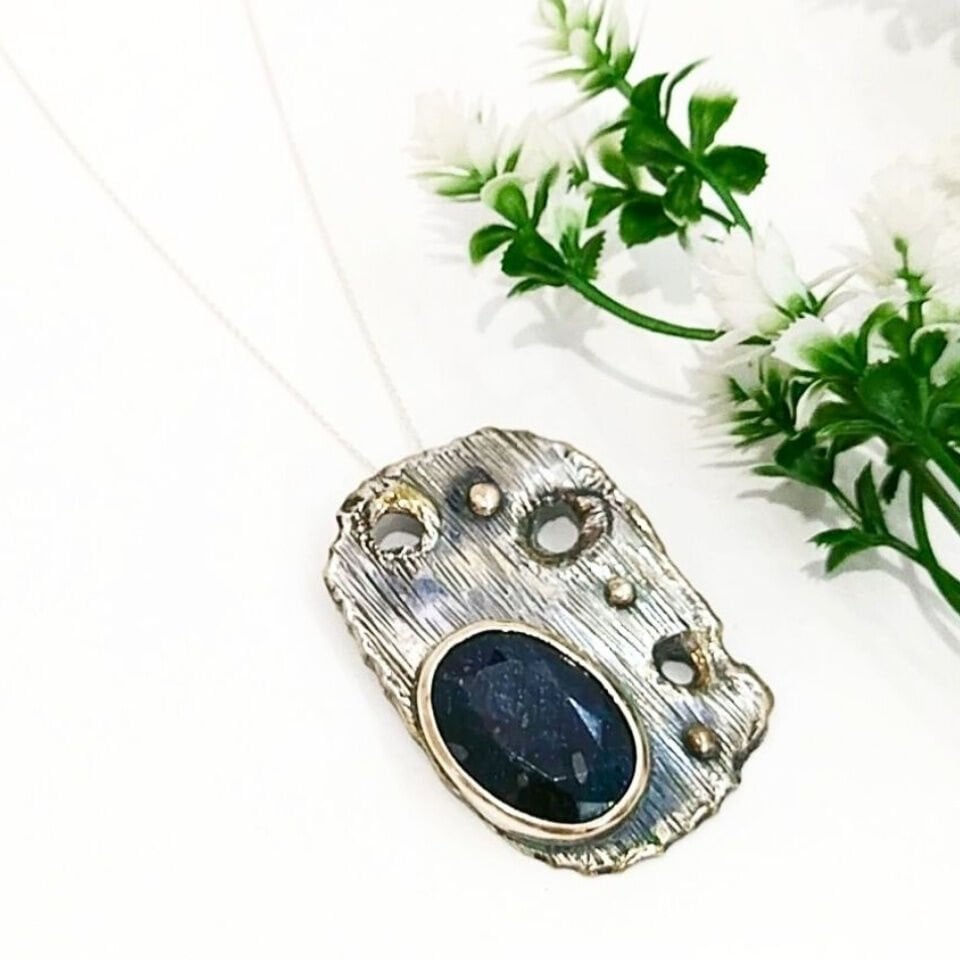 Doğal Safir Taşı Özel Tasarım Kolye – TSR1344